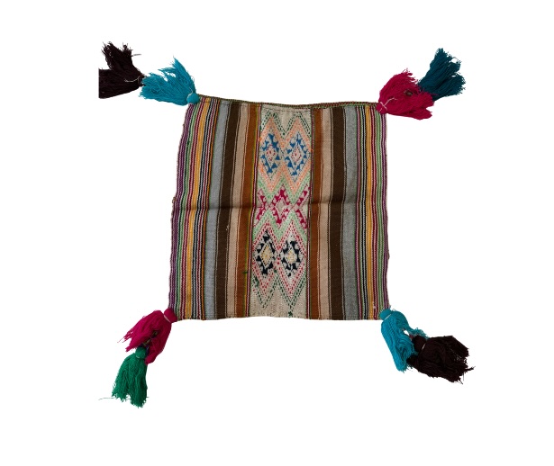 Authentic Peruvian handwoven inner mesa cloth with traditional Andean woven patterns and colorful tassels, handmade by artisans in Peru for wrapping sacred medicine bundles, tarot and oracle cards, crystals, altars, etc.